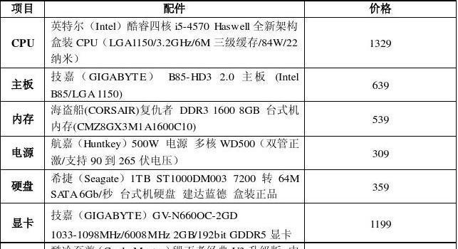 家用游戏电脑配置清单及价格（打造高性能游戏平台）