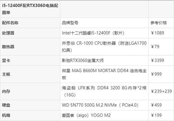 分享台式电脑组装配置单，助你打造理想装机方案（根据不同需求）