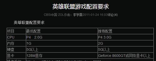 流畅运行LOL的最低配置要求（打造畅快游戏体验的硬件需求）